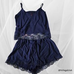 LaSenza Navy Blue Lace Trim Sleepwear Set